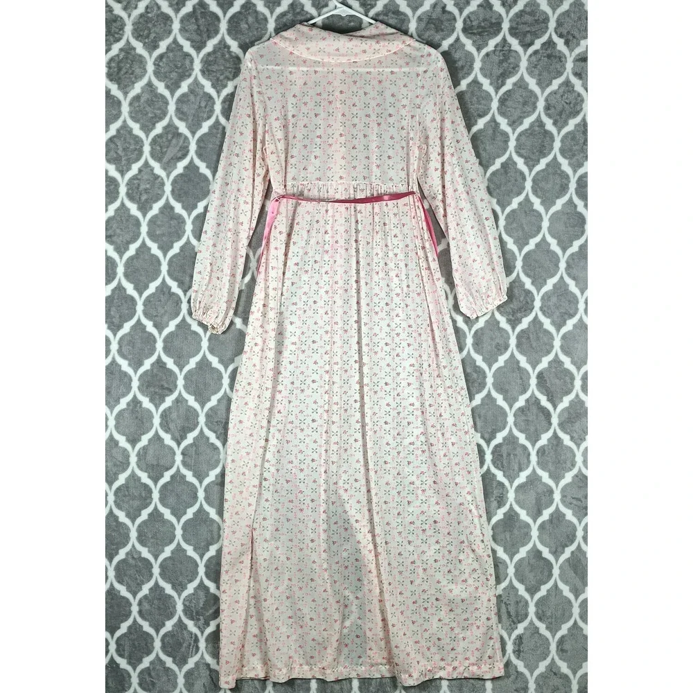 Jeri Morton Lingerie Nightgown Women Medium Pink Floral Long Sleeve Vintage 60s - Picture 4 of 14